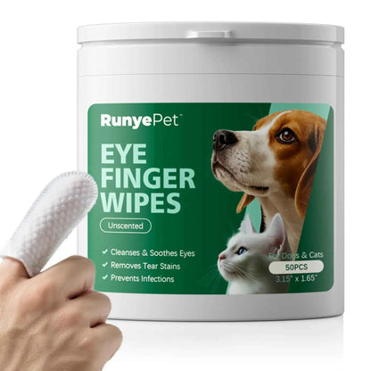 RunyePet Dog Eye Finger Wipes - Gentle Eye Cleaning &amp; Tear Stain Care, 50 Count