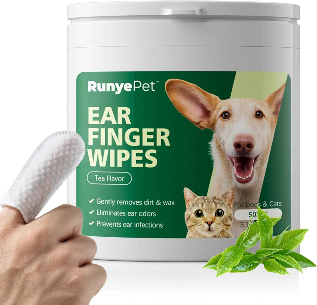 Pet Ear Cleaning Finger Wipes, 50 Count Dog & Cat Ear Wipes with Green Tea Scent, Soft Grooming Pads to Remove Wax & Dirt, Stop Smelly & Itchy Ears, Gentle & Non-Irritating