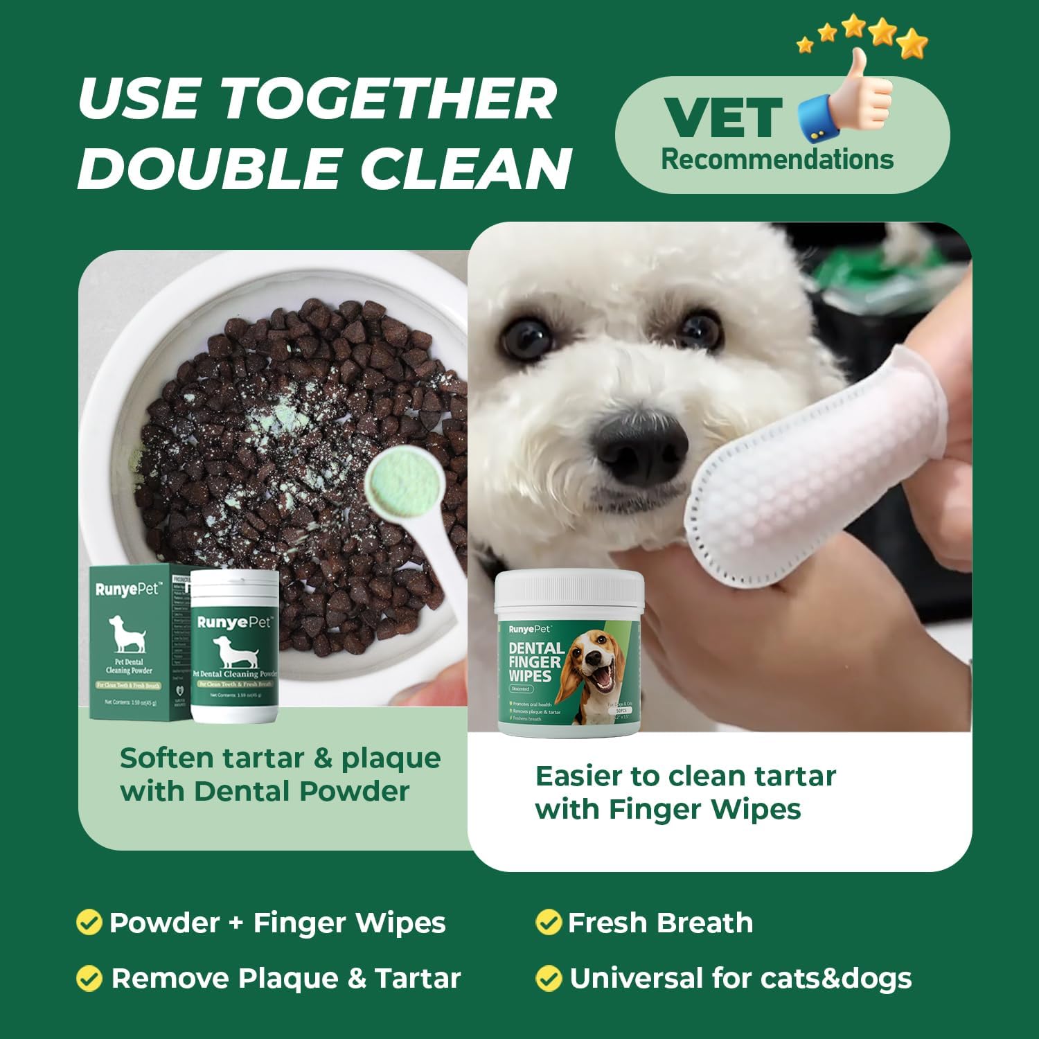 RunyePet® Dental Finger Wipes for Dog &amp; Cats