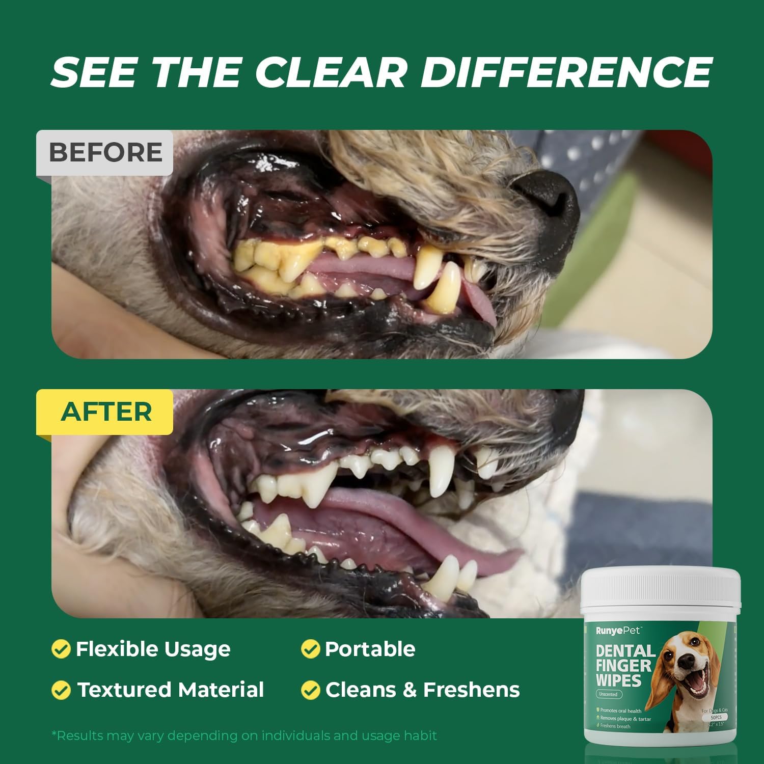 RunyePet® Dental Finger Wipes for Dog &amp; Cats