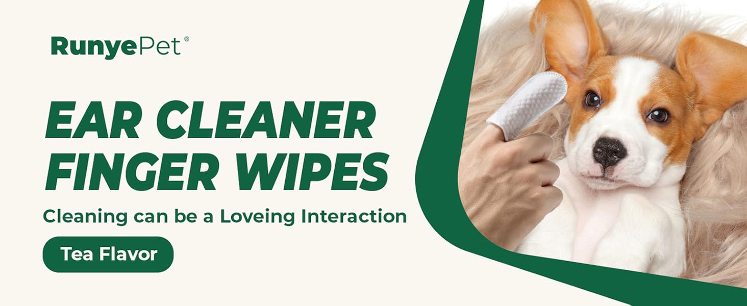 Pet Ear Cleaning Finger Wipes, 50 Count Dog & Cat Ear Cleaner Wipes with Green Tea Scen