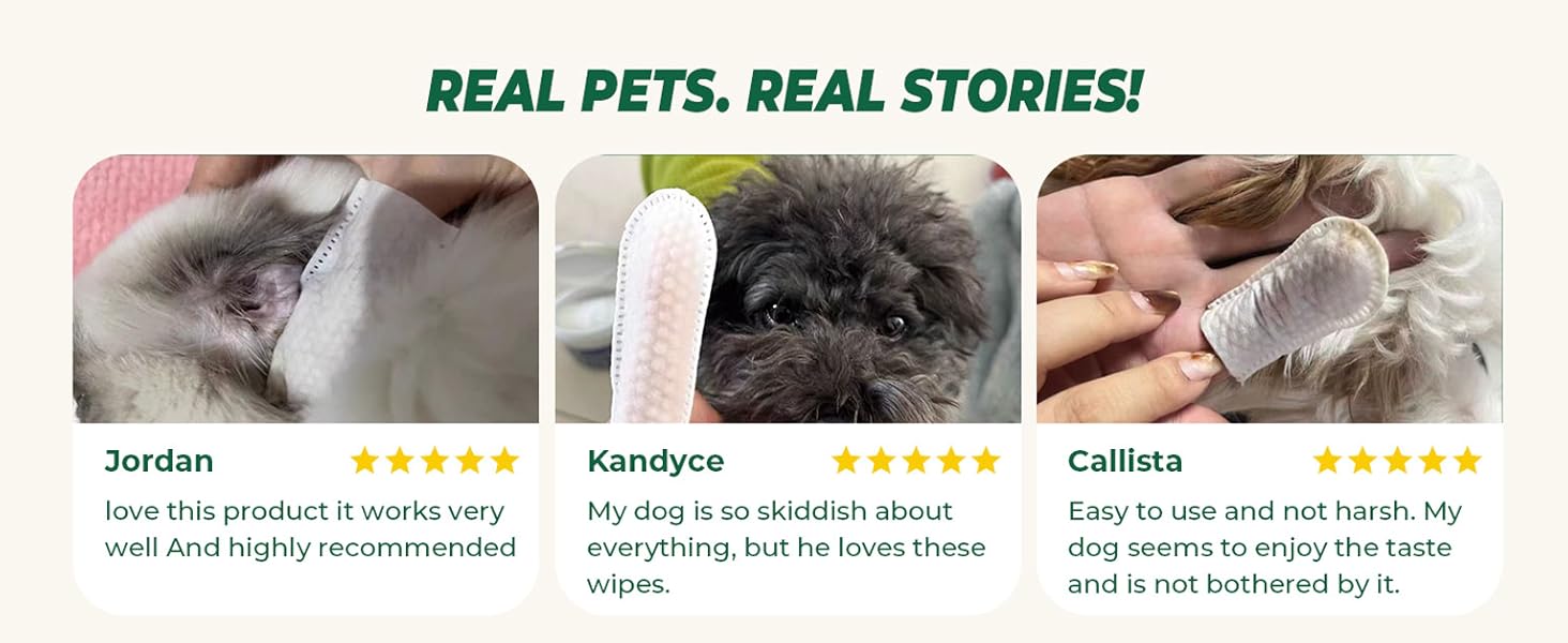 Pet Ear Cleaning Finger Wipes, 50 Count Dog & Cat Ear Cleaner Wipes with Green Tea Scen