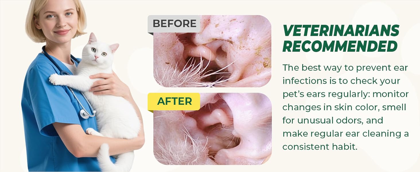 Pet Ear Cleaning Finger Wipes, 50 Count Dog & Cat Ear Cleaner Wipes with Green Tea Scen