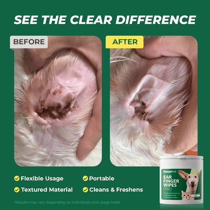 Pet Ear Cleaning Finger Wipes, 50 Count Dog &amp; Cat Ear Wipes with Green Tea Scent, Soft Grooming Pads to Remove Wax &amp; Dirt, Stop Smelly &amp; Itchy Ears, Gentle &amp; Non-Irritating