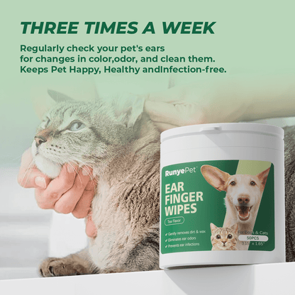 Pet Ear Cleaning Finger Wipes, 50 Count Dog &amp; Cat Ear Wipes with Green Tea Scent, Soft Grooming Pads to Remove Wax &amp; Dirt, Stop Smelly &amp; Itchy Ears, Gentle &amp; Non-Irritating